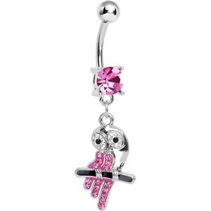 2/30$ Or 3/$35‎ NEW!BODY CANDY Silver Pink Owl Belly Ring-(#1,048)